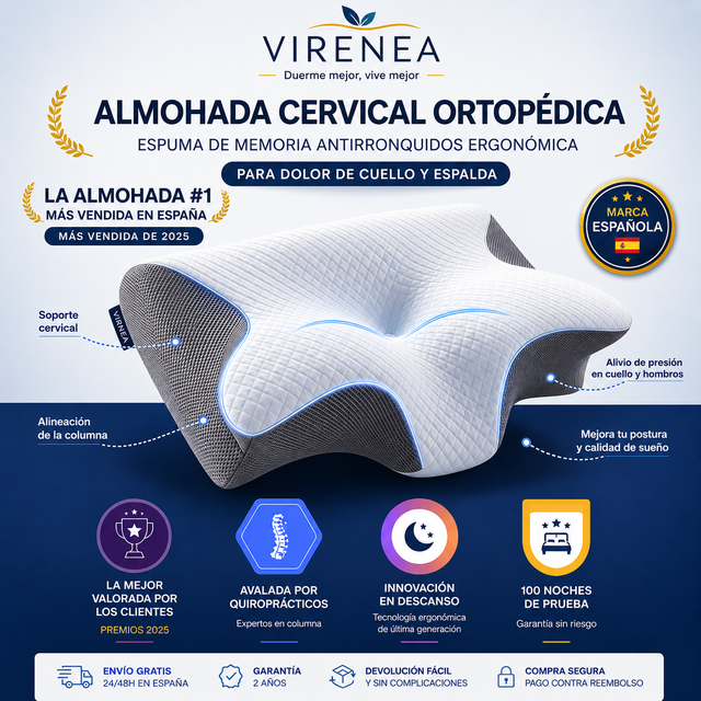 Almohada Cervical Ortopédica | Alivio Ergonómico & Espuma Viscoelástica